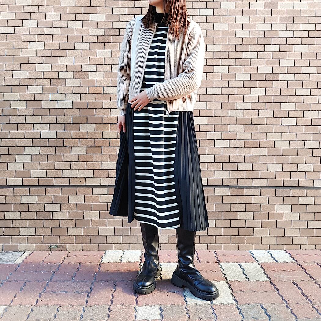 WEB限定】プリーツドッキングボーダーワンピース | Q♡