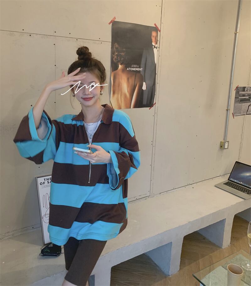 オータムルーズジッパーストライプセーター 秋物 モンロー20810784546