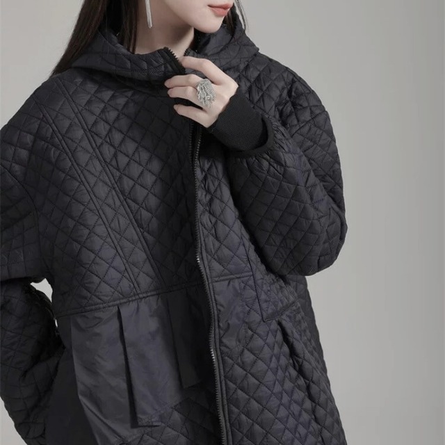 Hooded quilted long coat C1246