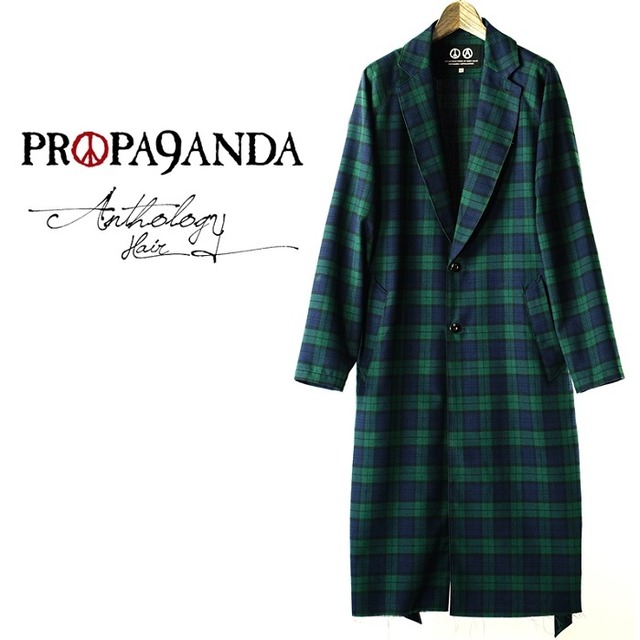 PROPA9ANDA (プロパガンダ) × Anthology Hair「AUTHENTIC LONG CHECK COAT」限定コラボレーション ロングコート ガウン タータンチェック 緑 グリーン ウエストベルト ヴィンテージ スーツ ブレザー メンズ レディース UK パンクロック PUNKROCK バンド ステージ衣装 Rogia