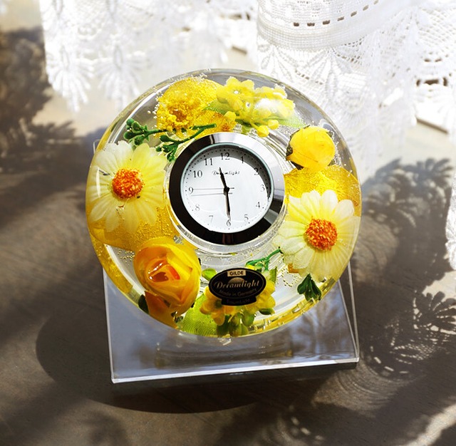 ドイツ製おしゃれ置き時計 花時計 ドリームライト ドリームクロック イエロー