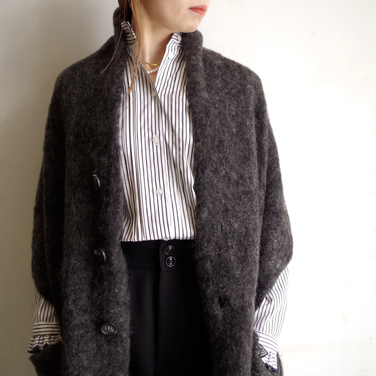 SINME  スカラエンブロイダリーシャツ   ピンストライプ（広）