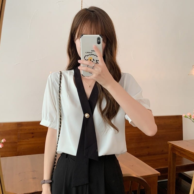 シャツ トップス サマー薄手Vネックスリーブ 夏物 1号婦人49313799577