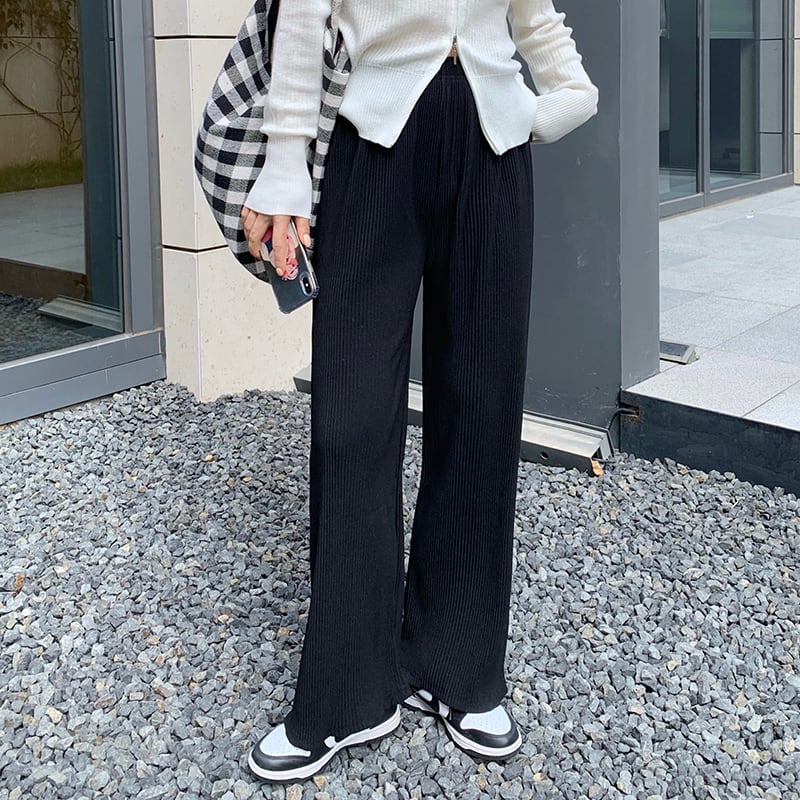 ストライプブラックスリムカジュアルパンツ スプリングオータムルーズ 春物 秋物 モンロー12575690585