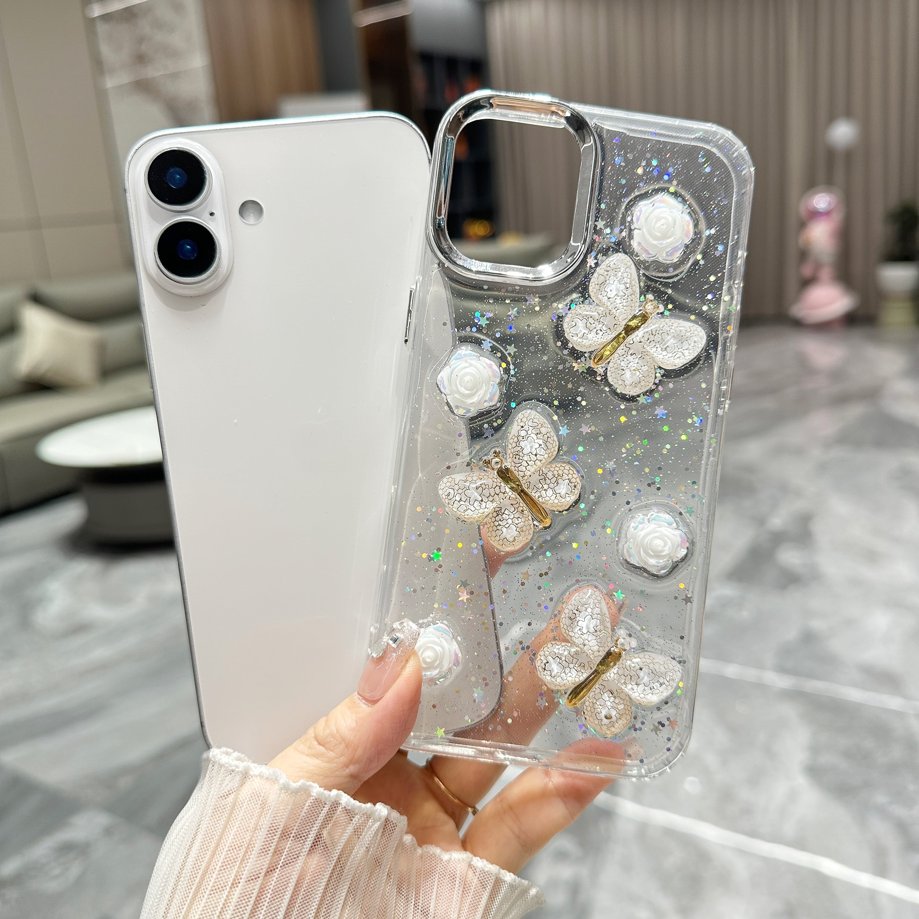 立体 蝶々 iPhone 17 16 15 14 13 12 ケース クリア おしゃれ