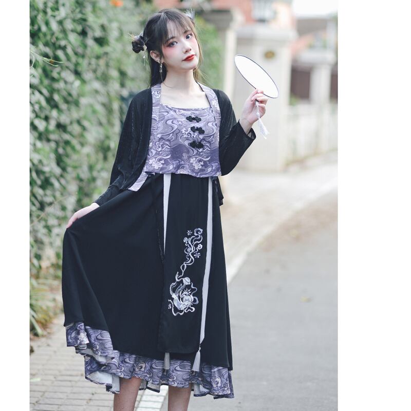 古怪舍シリーズ チャイナ風ワンピース つりワンピース 可愛い 着痩せ 合わせやすい 夏 涼しい Elegant