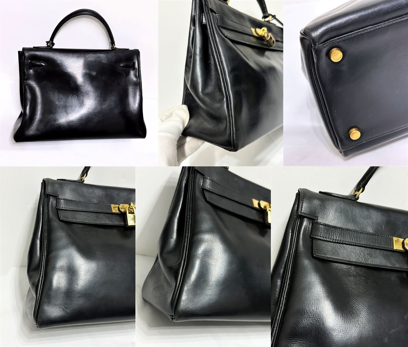 HERMES エルメス ケリー 32 ボックスカーフ レザー ブラック ゴールド
