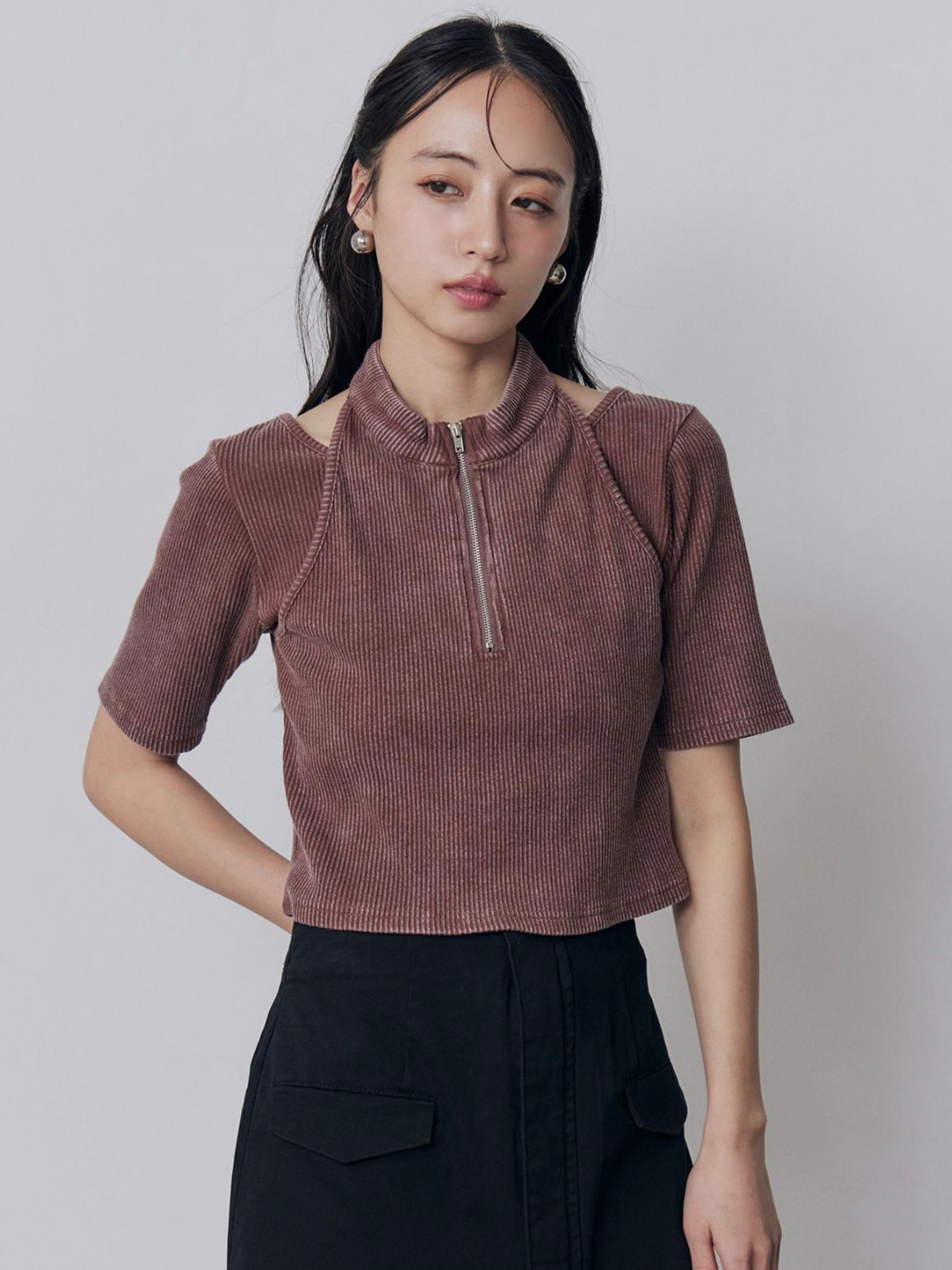 Halter Half-zip Ribbed Top / PINK | kiddo.com