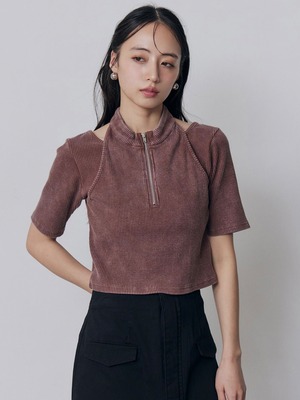 Halter Half-zip Ribbed Top / PINK