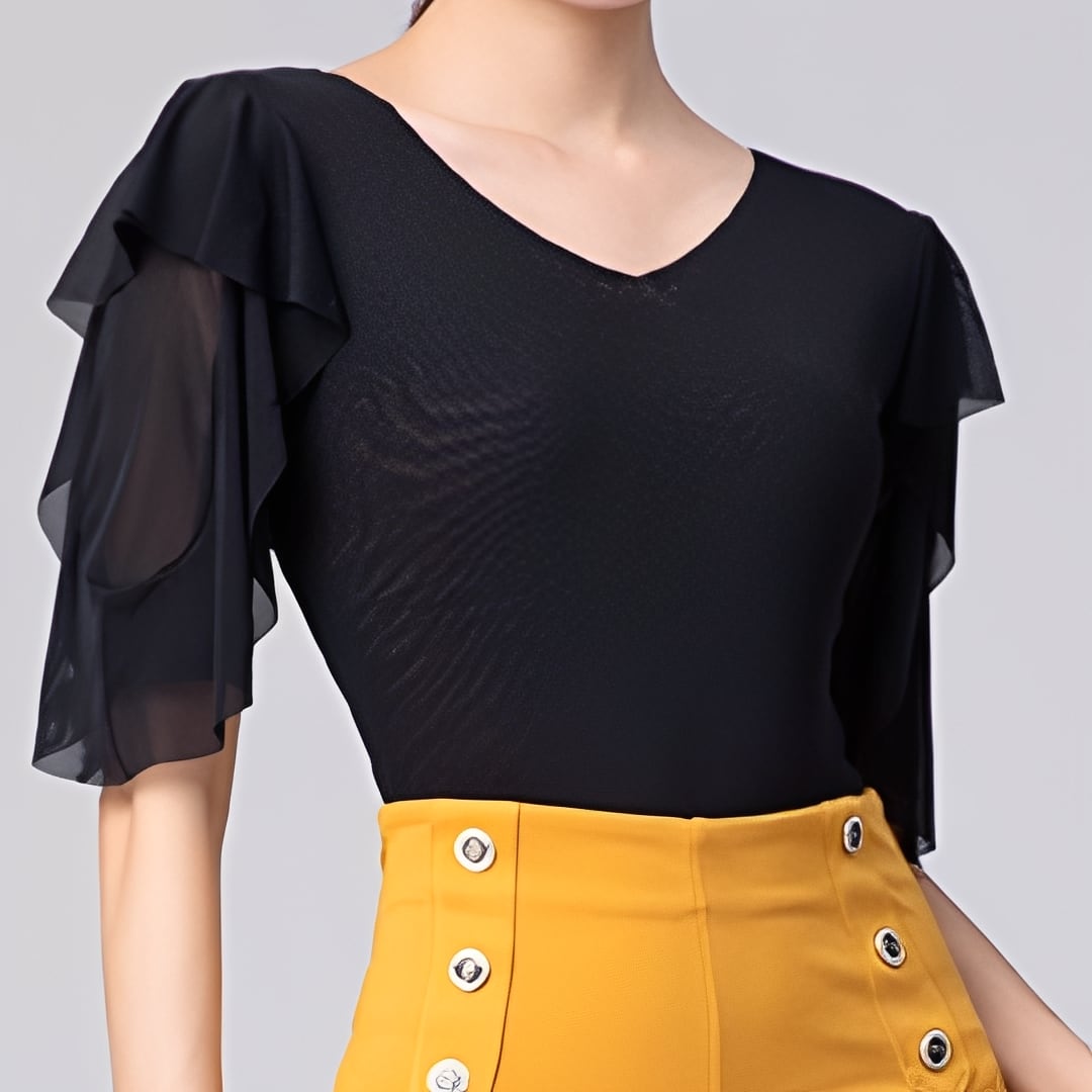 フリルスリーブ・エレガントダンストップス ds0914