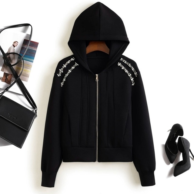 Shoulder bijou zip hoodie　M1808