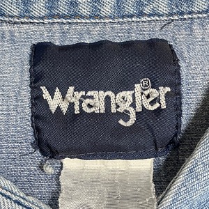 【Wrangler】ウエスタンデニムシャツ デニムシャツ ウエスタンシャツ ショルダーヨーク フラップポケット XL相当 ビッグシルエット ラングラー 胸パッチ 雰囲気  us古着