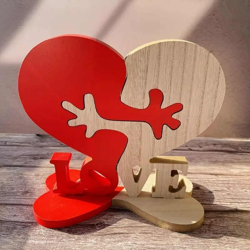オブジェ 木製 ハート バレンタインデー インテリア 赤 木目 LOVE