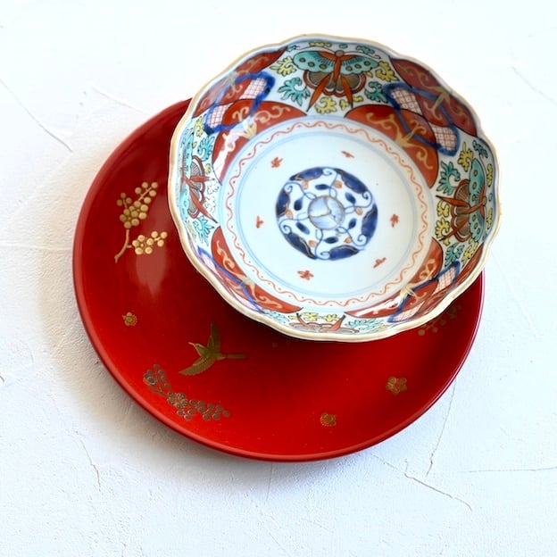 44451】輪島塗 金彩 花と鳥 / Wajima Nuri Tray -Birds and flower