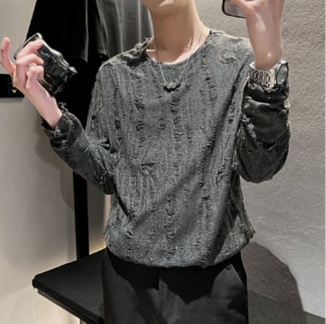 Hole Beggar T-Shirt Men's Long Sleeve Clothes (MT1001)