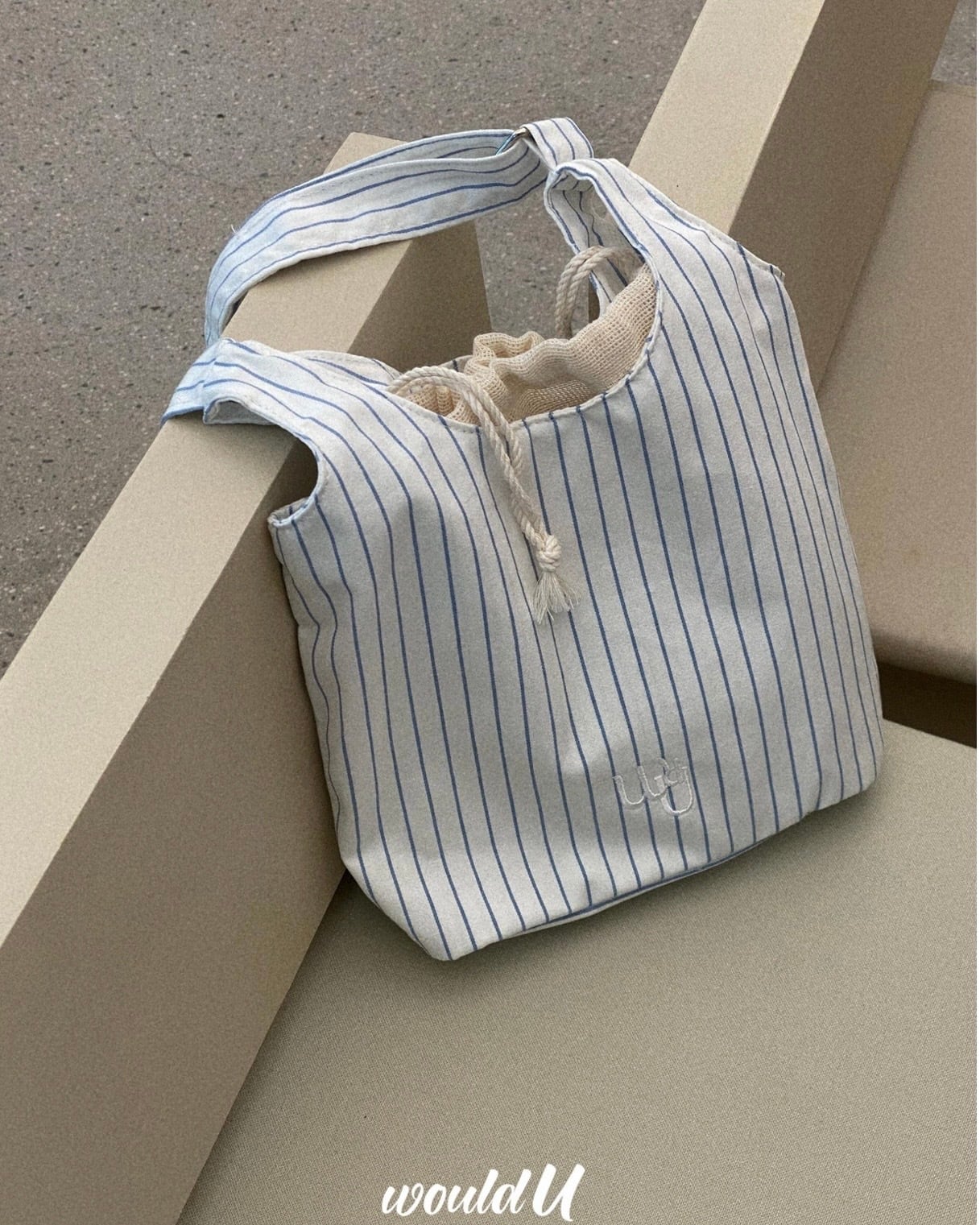 即納・送料無料【WouldU】small tidy bag / stripe Blue / ウッドユー