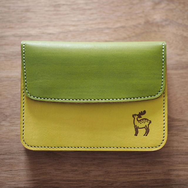 蛇腹ポケット財布（若草×松葉 / WAKAKUSA x MATSUBA）  名入れ ギフト 贈り物 鹿