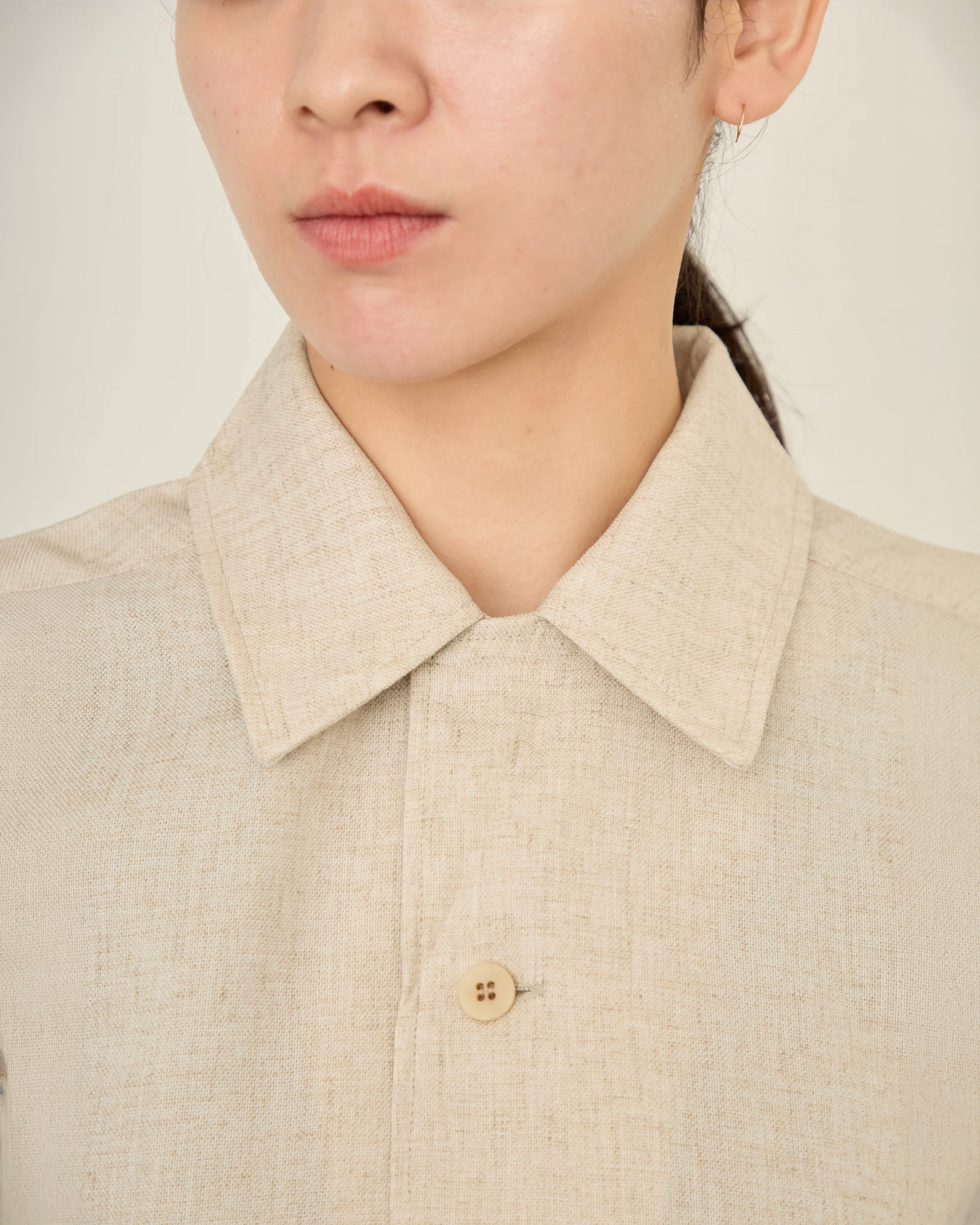 i'm here - Knit Short Sleeve Docking Shirts ：Beige｜オープン