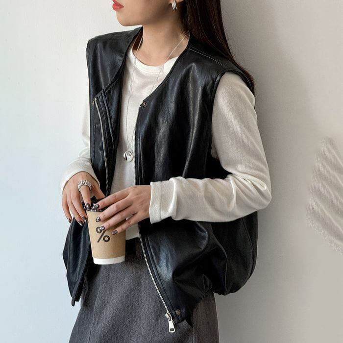 eco leather zip-up vest 14724
