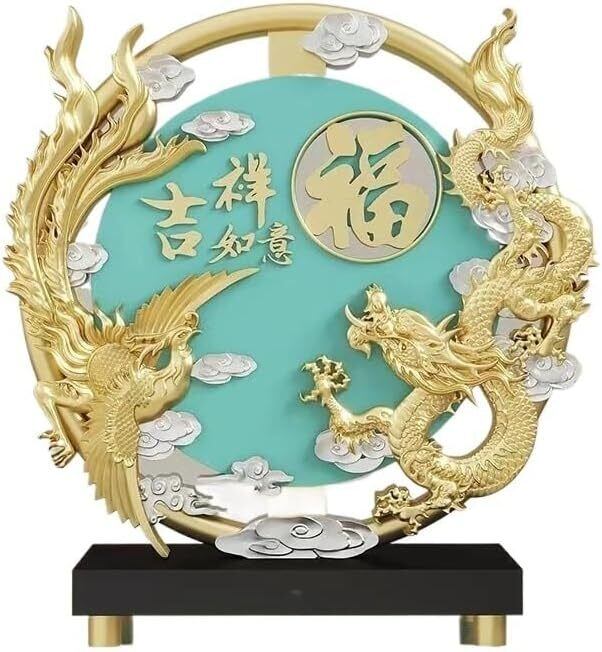 ドラゴン 龍 竜 鳳凰 鳥 樹脂 ブルー 青 置物 オブジェ 金龍 風水 開運