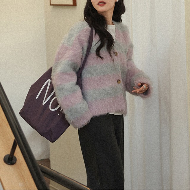 border v-neck cardigan　J00406