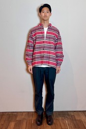 Haticu レッドボーダーネルシャツ(MENS)