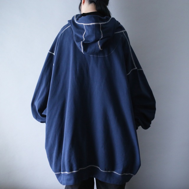 "KING SIZE" XXXXXXXXL super over silhouette stitch work hoodie jacket