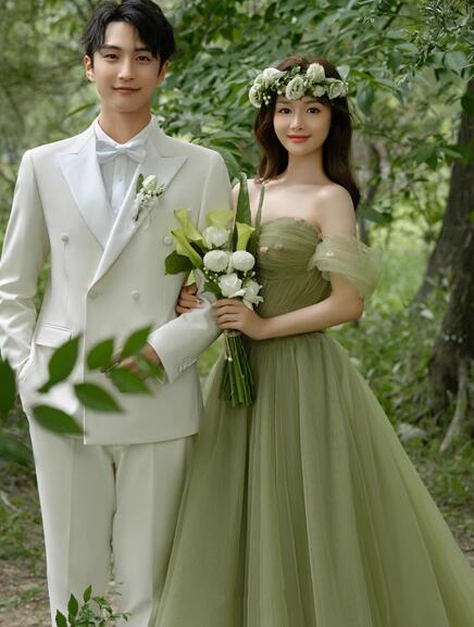 エレガント！パーティドレス カラードレス グリーン 森 ロング