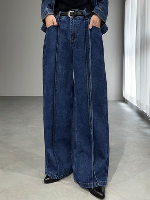 center seam long code wide denim / blue