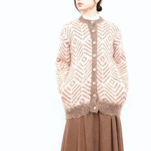 EU VINTAGE PATTERNED DESIGN MOHAIR KNIT CARDIGAN/ヨーロッパ古着柄デザインモヘアニットカーディガン