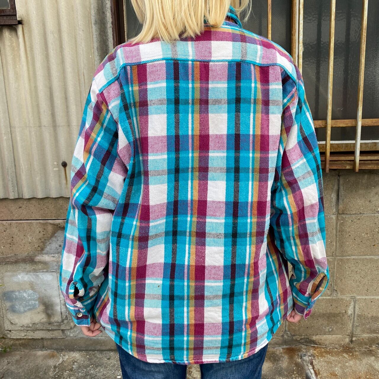 90年代 FIVE BROTHER インド製￤ウール混 チェック ネルシャツ￤M 90s FIVE BROTHER heavy flannel shirt “size M-TALL” 90年代