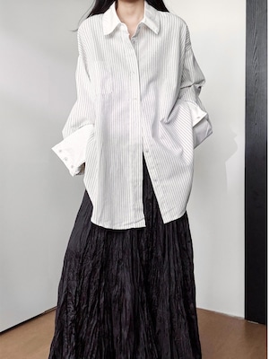 Oversized striped cleric shirt [T2971]