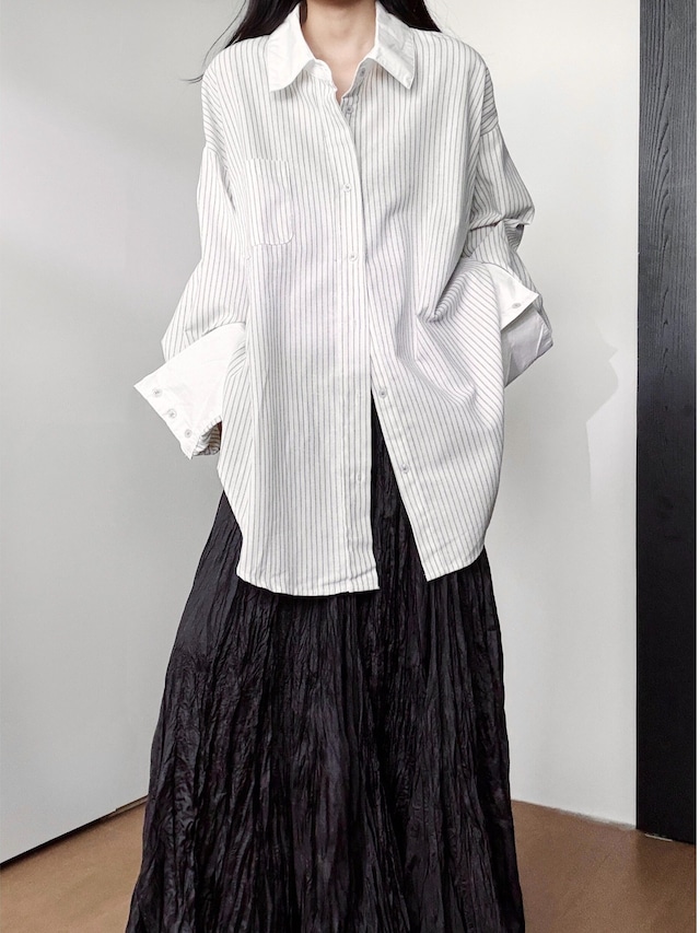 Oversized striped cleric shirt [T2971]