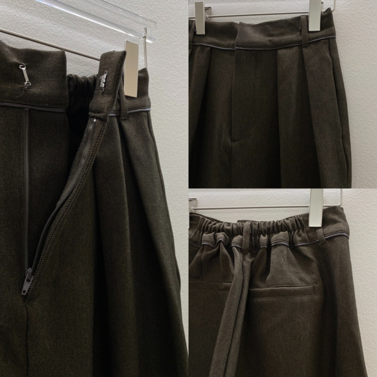 ウエストパイピングタックPT/ブラウン