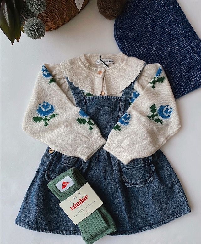 size 18m【Emile et Ida】Off white flowers ruffled collar cardigan