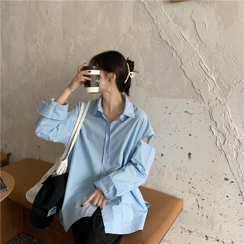 シャツ ルーズスプリングブルートップス 春物 ブラックストロベリース73656312124