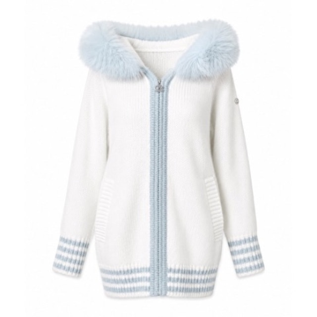 Lumignon original ♥ Big Fur knit hoodie【ホワイト×ライトブルー】