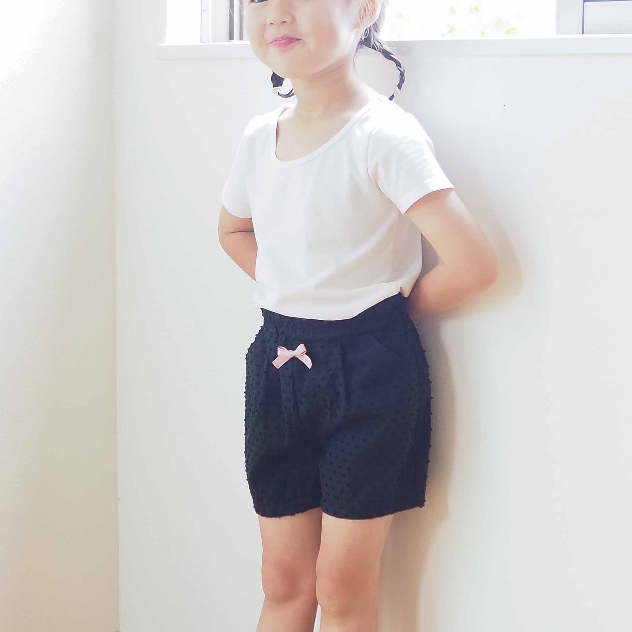 スカート ワンピースの下に履くパンツ みずたまブラック Littlenavy 手づくりの布雑貨 子ども服