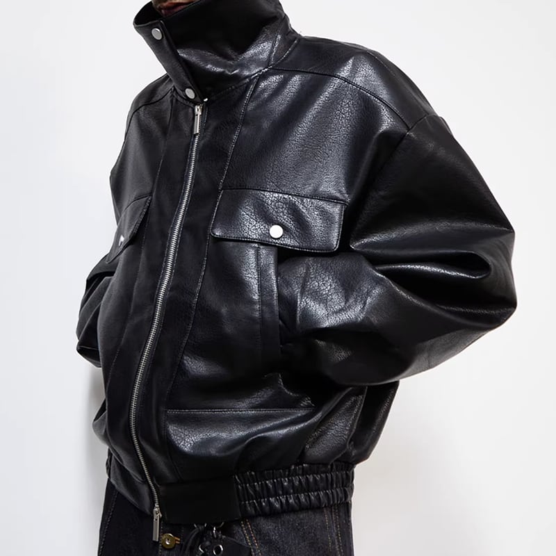 スタンドカラー ヘビーウェイト レザーライクブルゾン LB1773