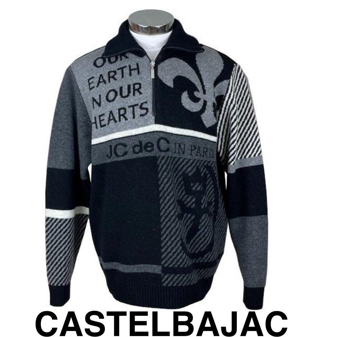CASTELBAJAC ハーフジップ ニット セーター 総柄 ロゴ 48 ゴルフ