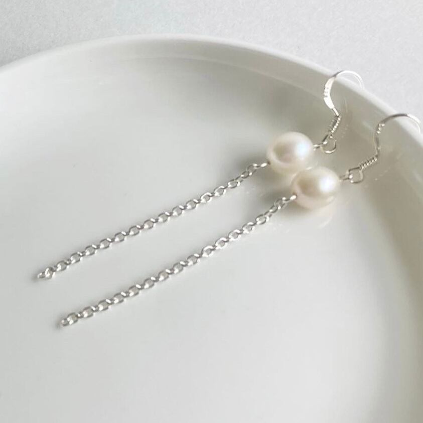 淡水パール SV925 チェーン ピアス