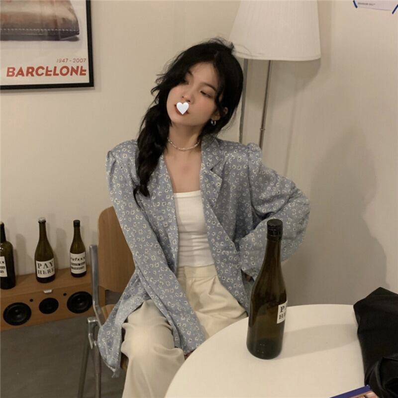 フローラルジャケット ルーズ薄手サマースタイル 夏物 花柄 ブラックストロベリース14412191379