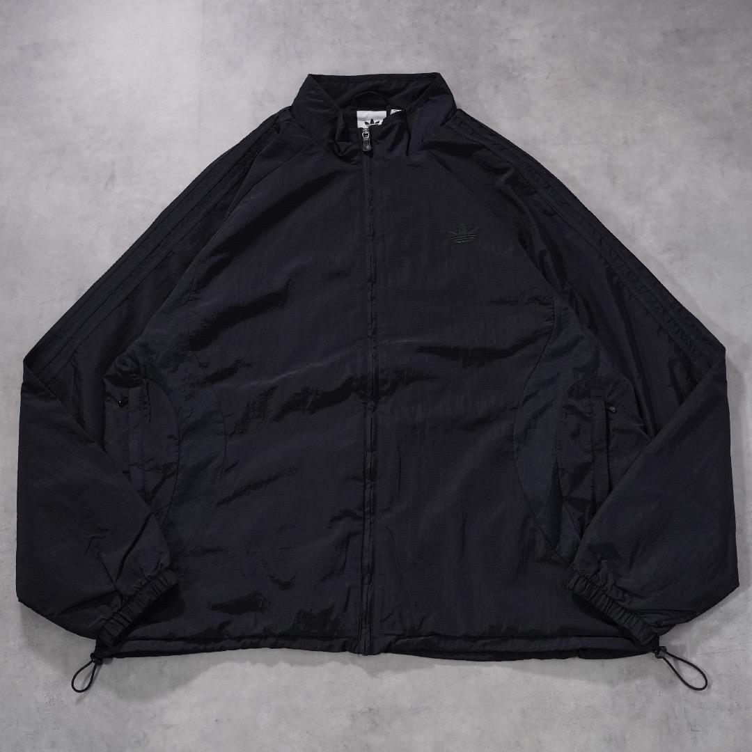 アディダス ナイロンジャケット 古着 ロゴ 刺繍 ライン 3XL 黒 17633