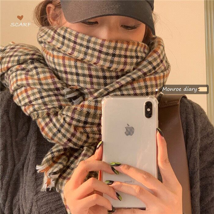 スタンダードオータムウィンター格子柄スカーフ カジュアル レトロ 秋物 冬物 モンロー39626783334