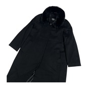 カシミヤ100% LA RIVA BIANCA ラリアビアンカ 毛皮 フォックス ファー付き ステンカラー ロング コート サイズ 11AR /ブラック/レディース