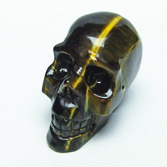 イエロータイガーアイ 手彫り-卓上置物 ドクロ スカル 154-9