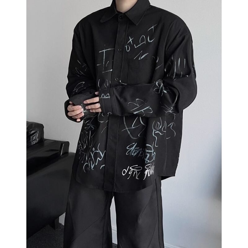 abstract pattern oversized long sleeve shirt mr0682