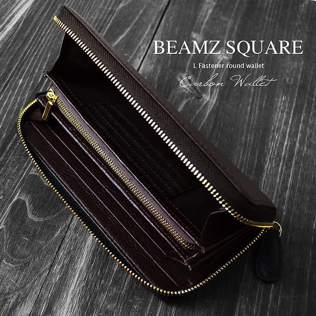 BEAMZSQUARE カーボンレザーラウンドファスナー長財布（ゴールド