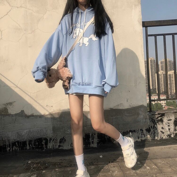 学生ブループリントルーズフード付きセーター女性2020年秋冬ワイルドプルオーバー長袖トップトレンドの新バージョン 萌量不足83221524156