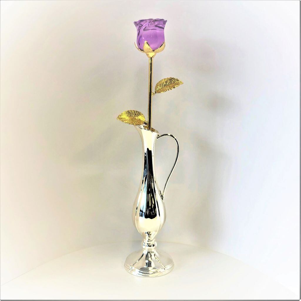 ガラスの薔薇（紫）とチッペン一輪挿し(228）